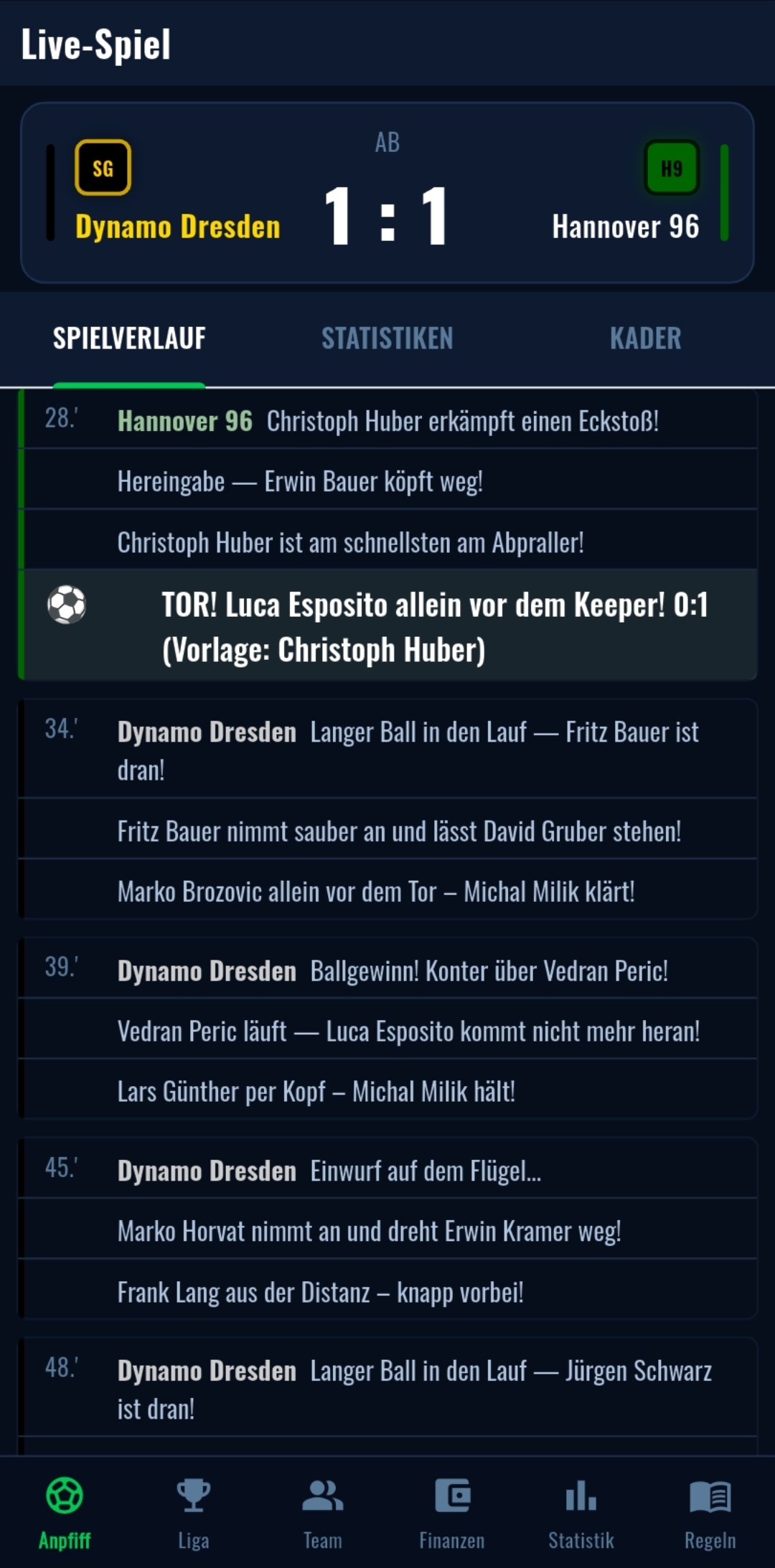 Live-Spiel Spielverlauf